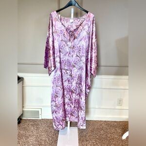 Vintage Avon 70s 80s Kaftan 4X 5X Satin Pink Maxi Day Dress Pajamas Lilac EUC
